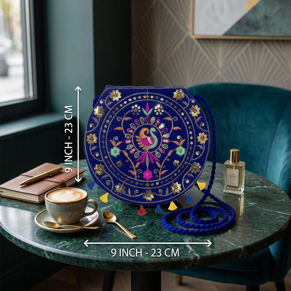 Handcrafted Traditional Embroidered Purse For Women - Color: Blue