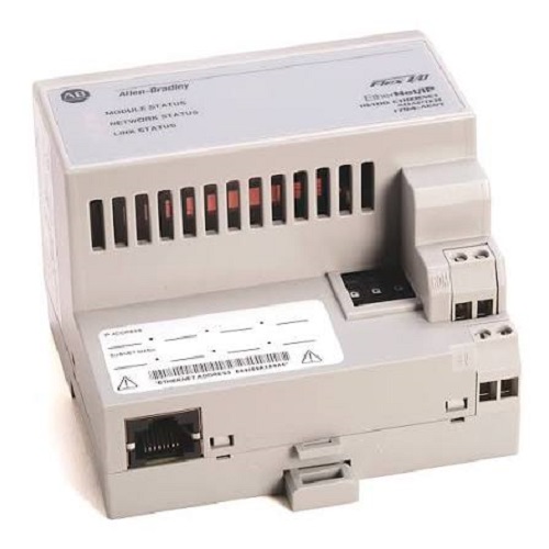 Allen-Bradley 1794-AENT FLEX I/O EtherNet/IP Adapter Module | Single-port 10/100 Mbps Ethernet interface, modular distributed assembly head, hooks up to 8 FLEX I/O expansion modules, 24V DC backplane engine, IP20 industrial remote chassis component