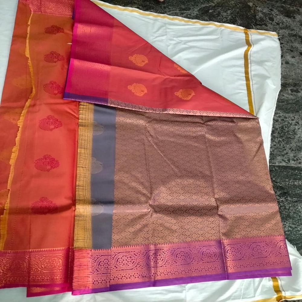 Sunset Orange Soft Silk Saree - Transparency: Opaque