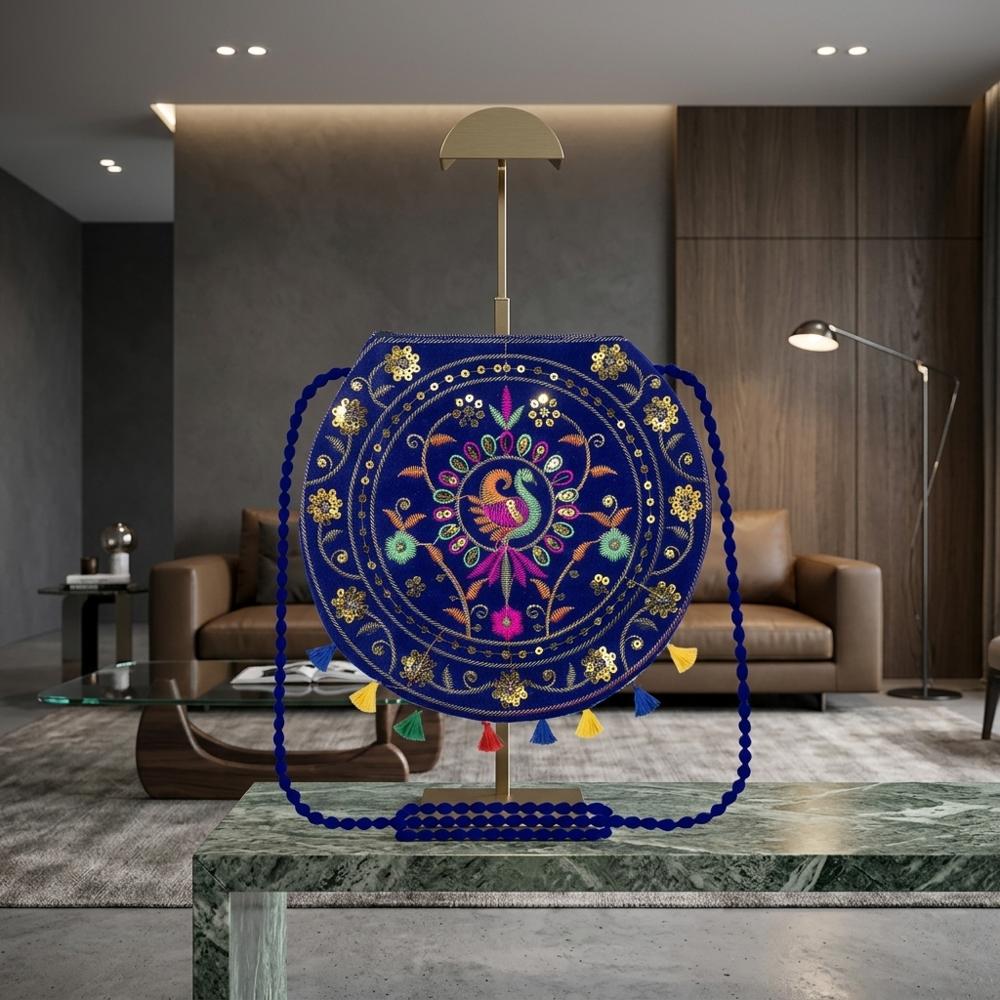 Stylish Ethnic Peacock Sling Bag with Zip Closure