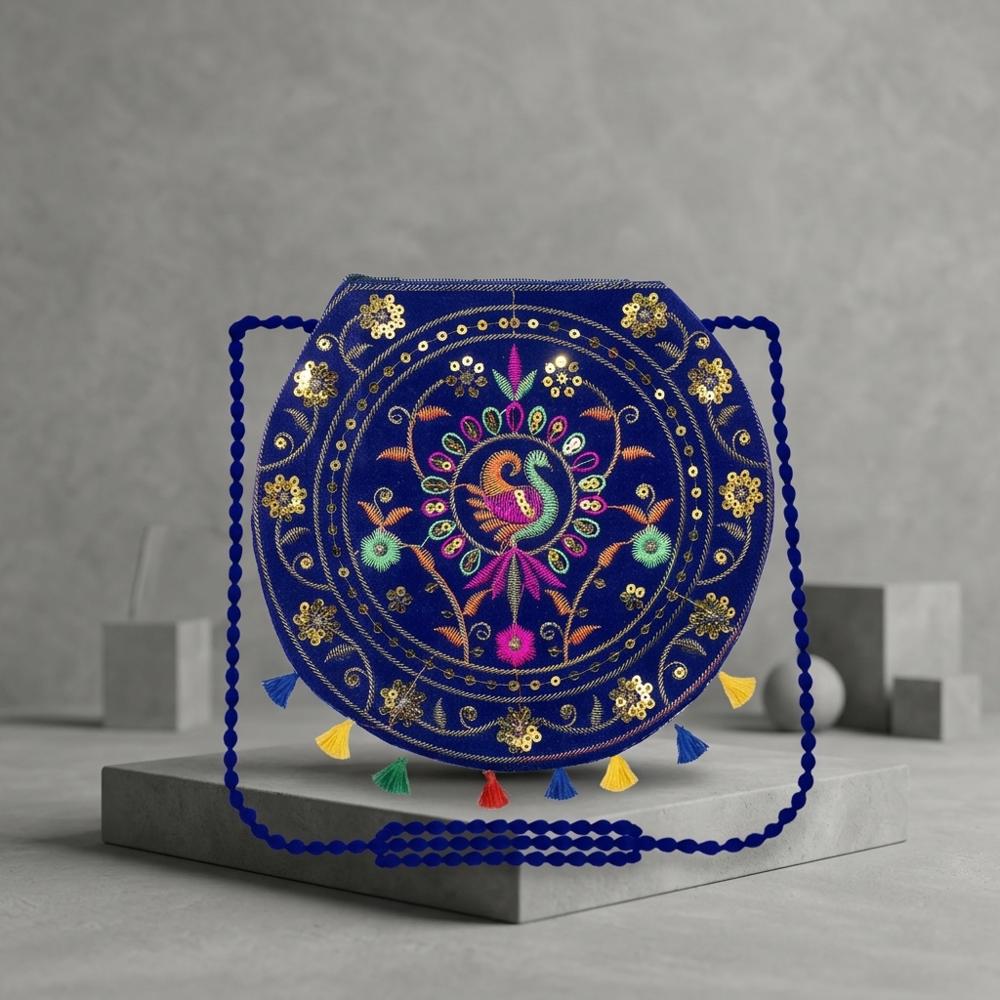 Ethnic Blue Crossbody Sling Bag For Women - Design: Traditional