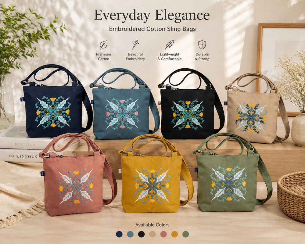 Multicolor Embroidered Cotton Tote Bags