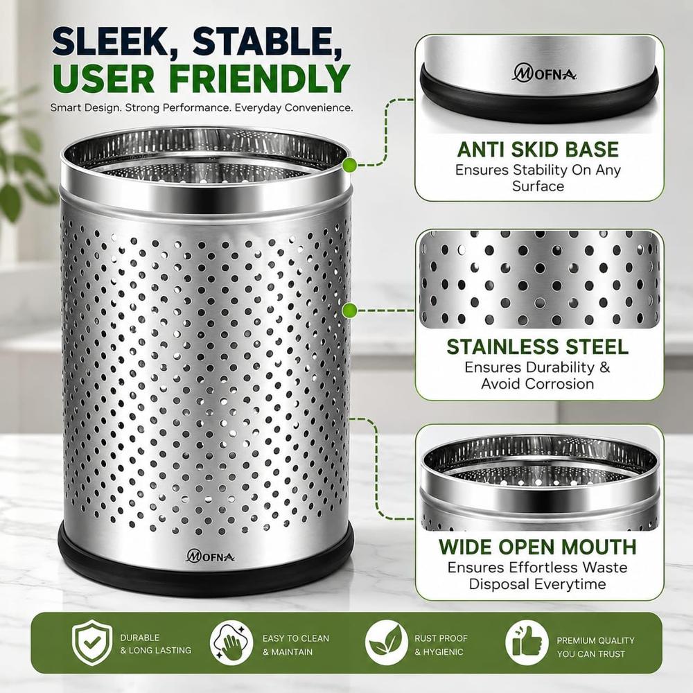 Open Tope Stainless Steel Perforated Dustbin