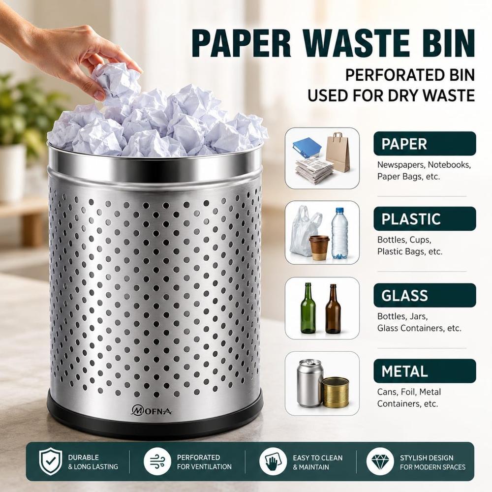 Open Tope Stainless Steel Perforated Dustbin
