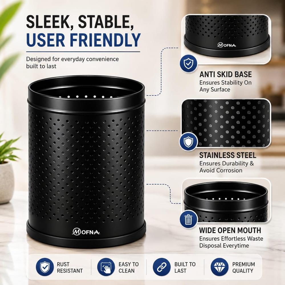 Mofna Stainless Steel Black Perforated Bin
