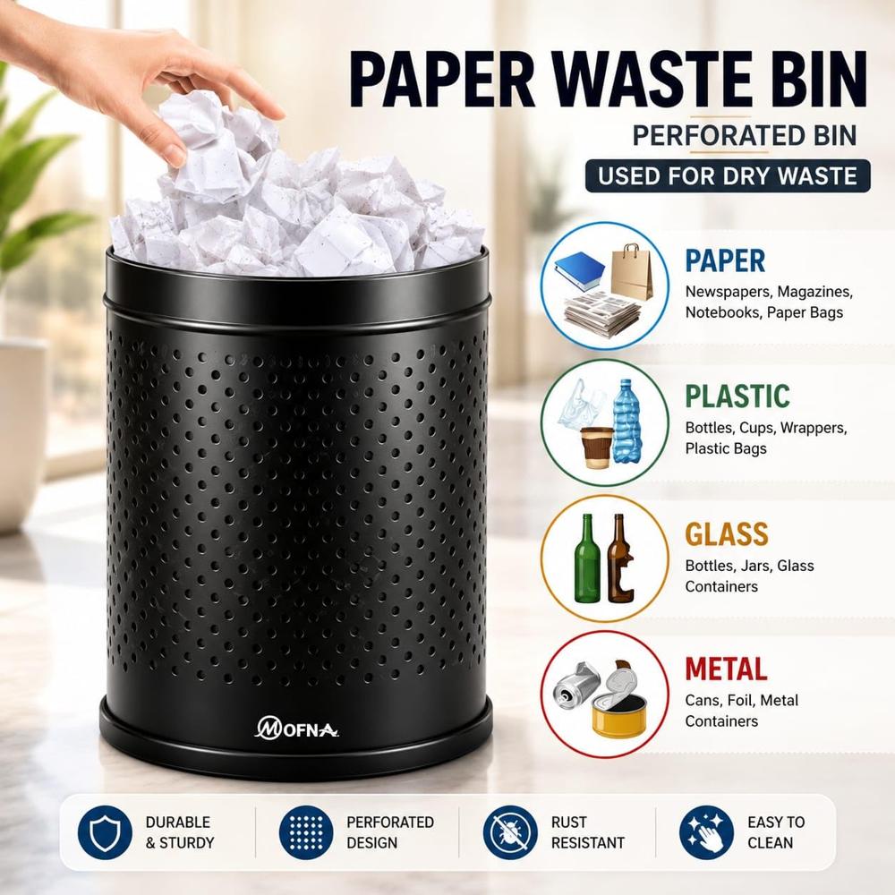 Mofna Stainless Steel Black Perforated Bin