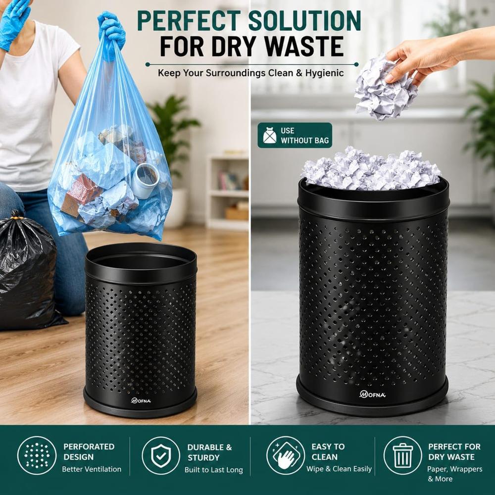 Mofna Stainless Steel Black Perforated Bin