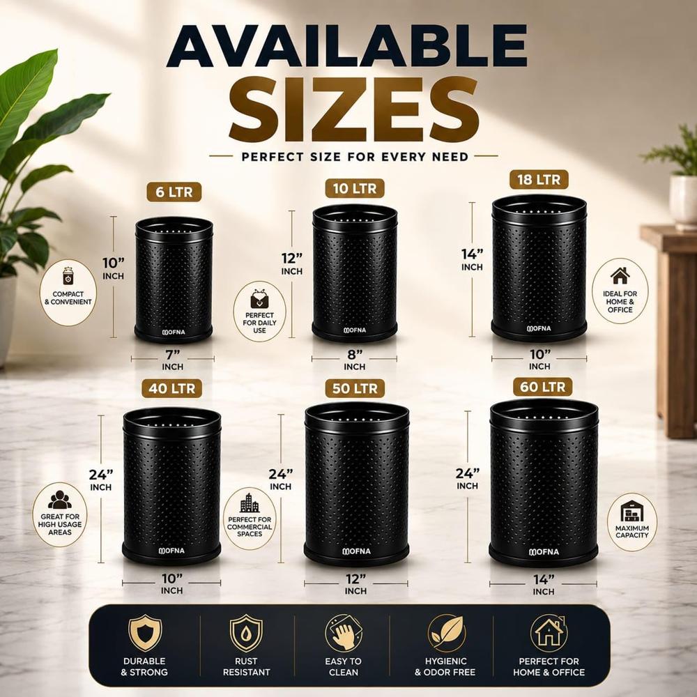 Mofna Stainless Steel Black Perforated Bin