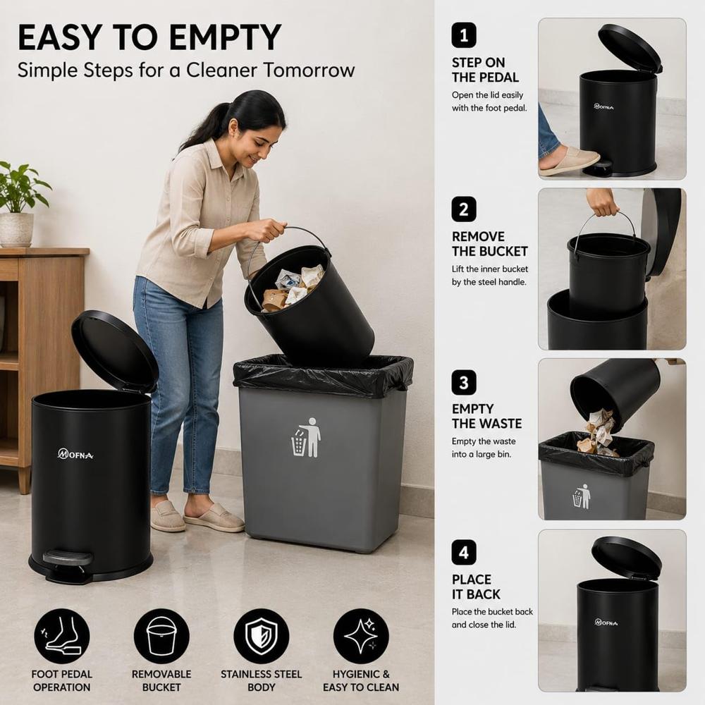 SS Black Pedal Bin