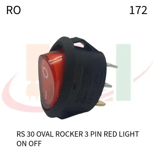 Oval Rocker Switch 3 Pin Red Light On Off, SPST
