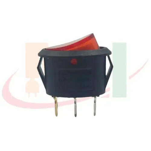 Oval Rocker Switch 3 Pin Red Light On Off, SPST