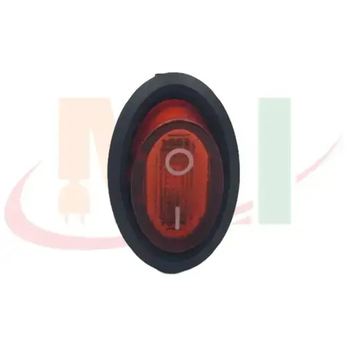 Oval Rocker Switch 3 Pin Red Light On Off, SPST