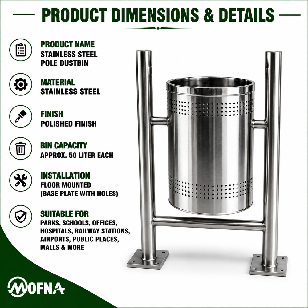 Stainless Steel Hanging Single Pole Dustbin
