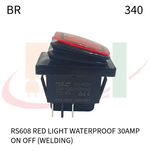 30 AMP Rocker Switch Red Light Waterproof On Off 4 Pin (Welding)