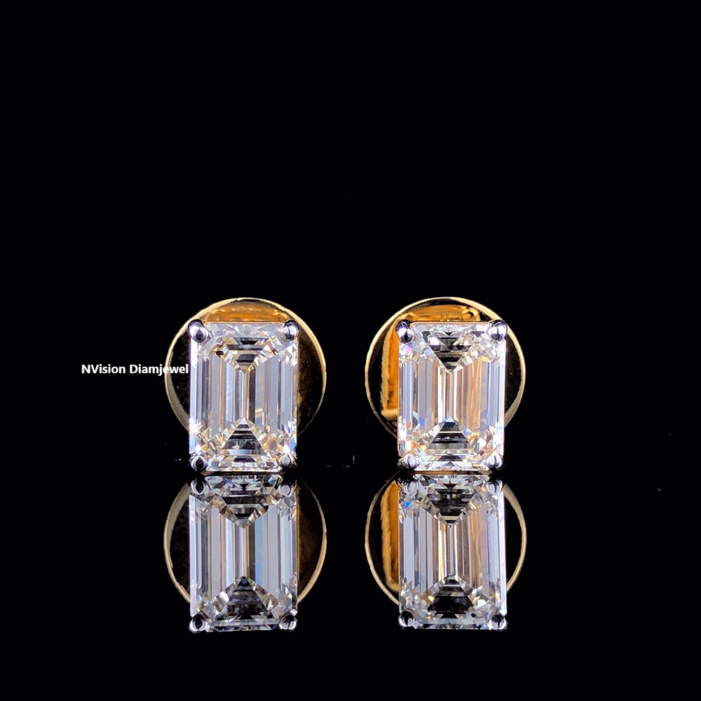 Elegant Office-Wear Emrald Solitaire LabGrown Diamond Stud Earrings