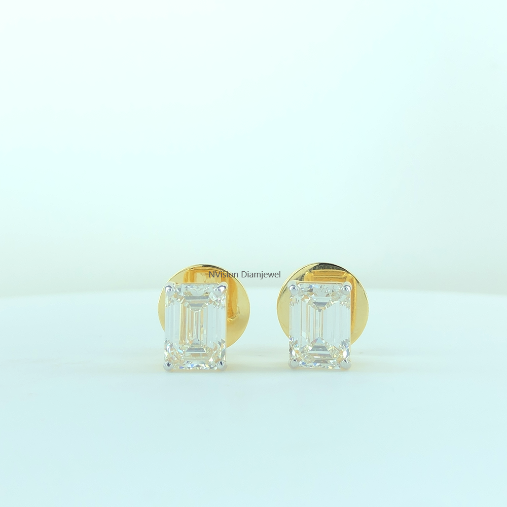Elegant Office-Wear Emrald Solitaire LabGrown Diamond Stud Earrings
