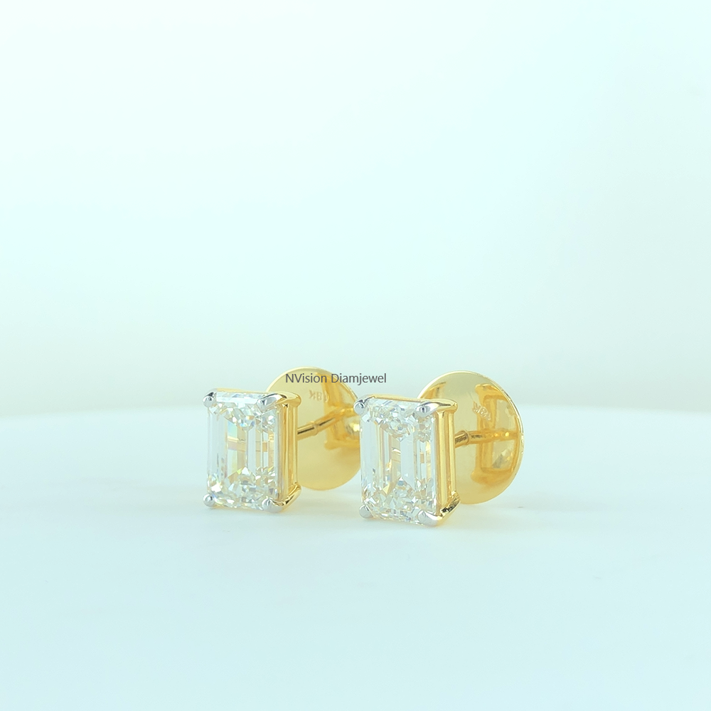 Elegant Office-Wear Emrald Solitaire LabGrown Diamond Stud Earrings