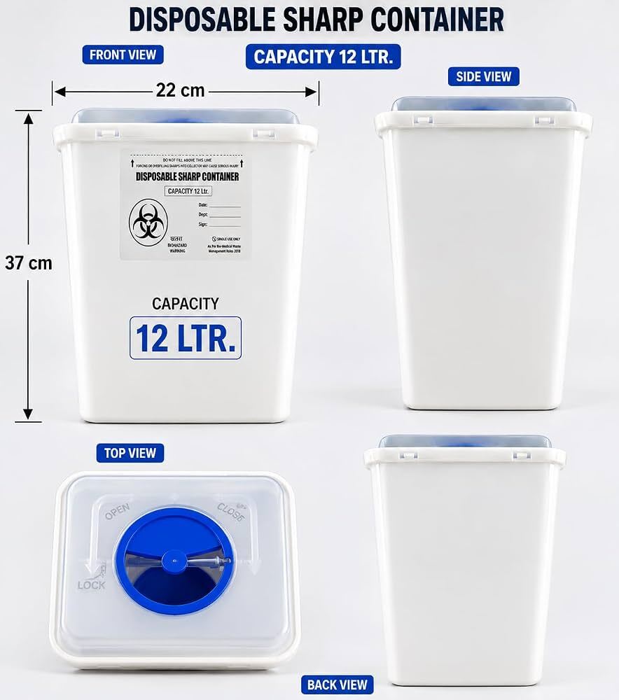 Disposable Sharp Container - Durable Plastic, Various Sizes Available , Square-shaped , Sterilized For Safe Chemical Waste Disposal