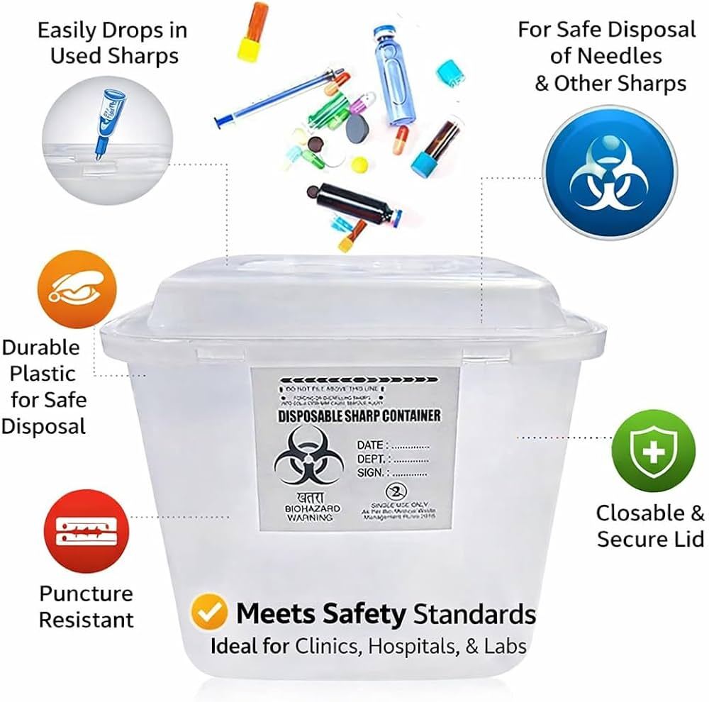 Disposable Sharp Container - Durable Plastic, Various Sizes Available , Square-shaped , Sterilized For Safe Chemical Waste Disposal