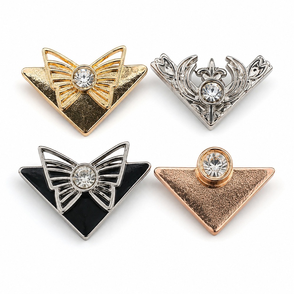 Triangular Collar Pins with Rhinestones