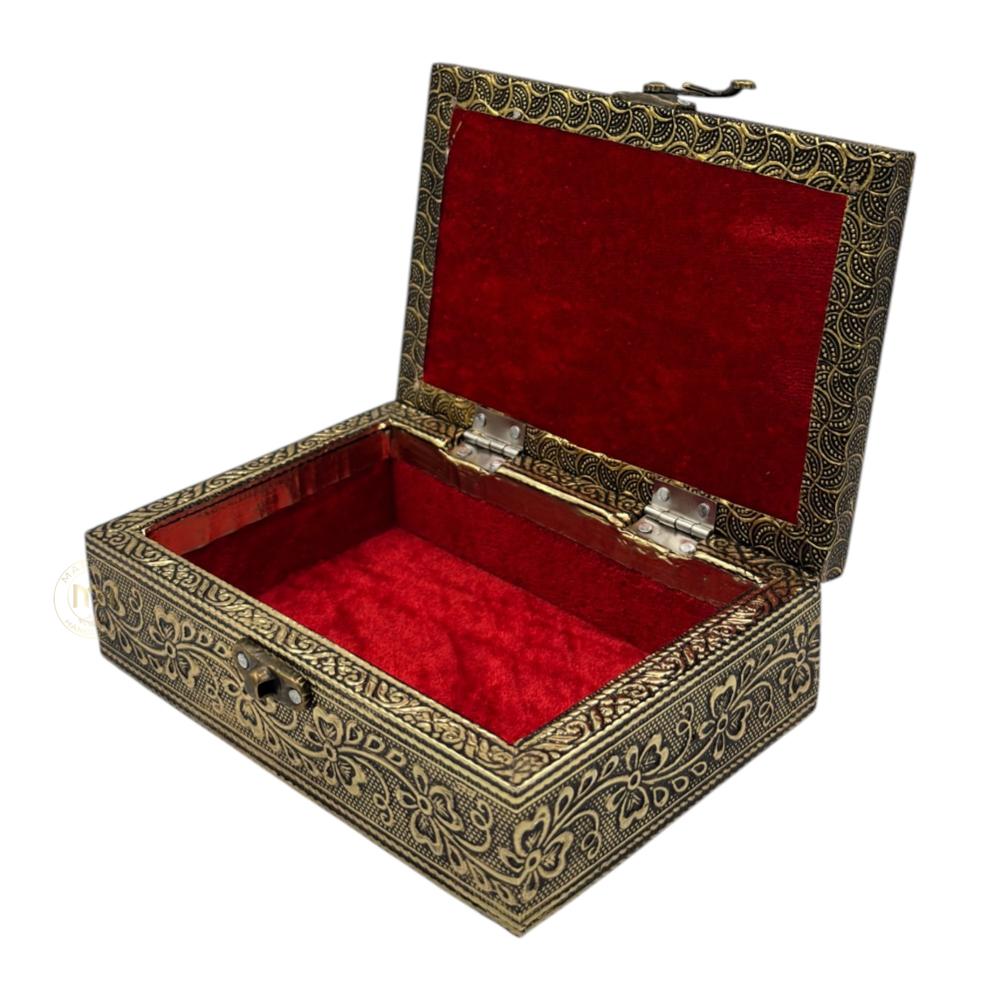 Premium Brass Finish Elephant Design Meenkari Wooden Jewellery and Pooja Box for Gifting