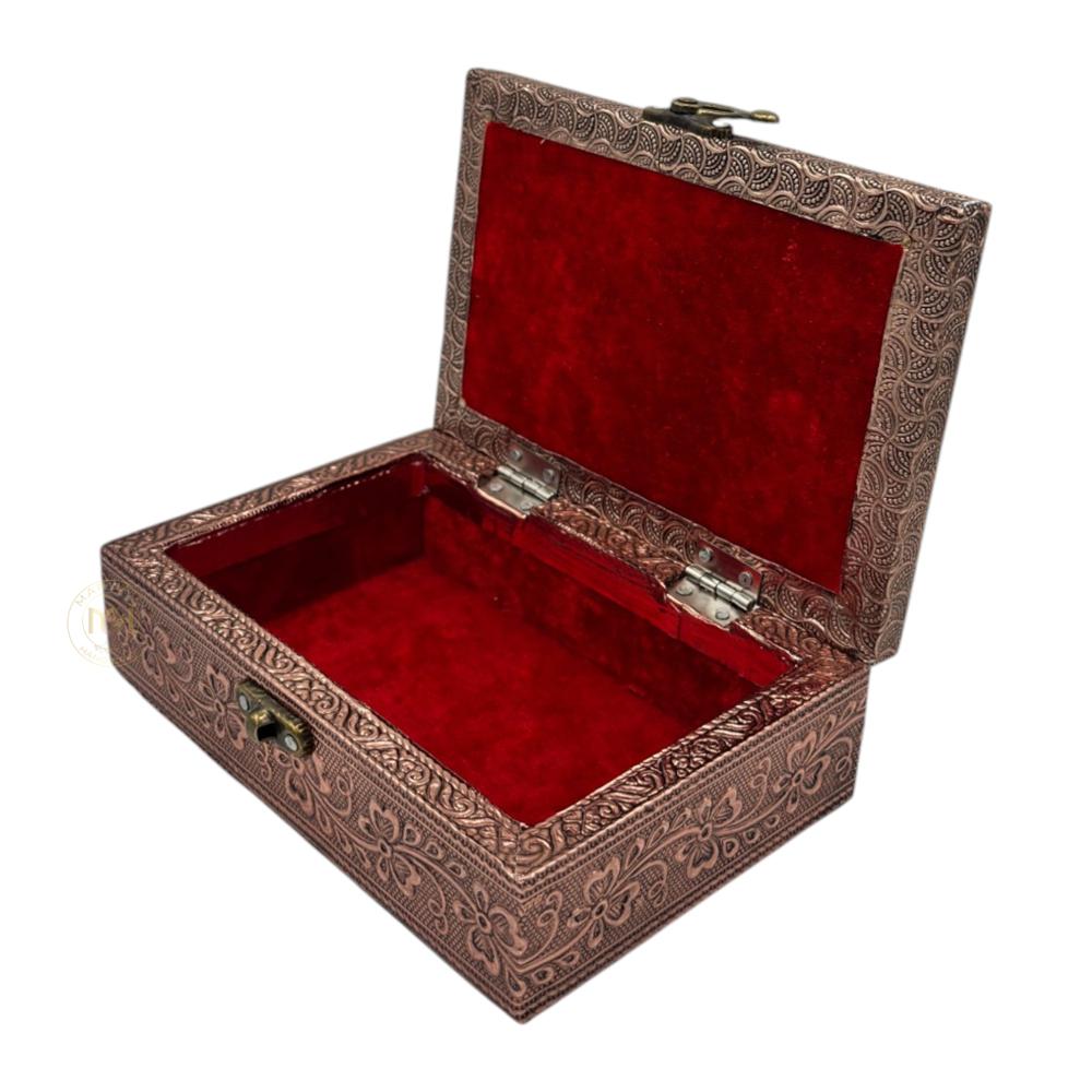 Premium Copper Finish Elephant Design Meenkari Wooden Jewellery and Pooja Box for Gifting