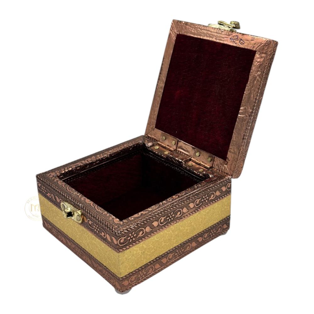 Premium Brass Finish Meenkari Wooden Jewellery and Pooja Box for Gifting