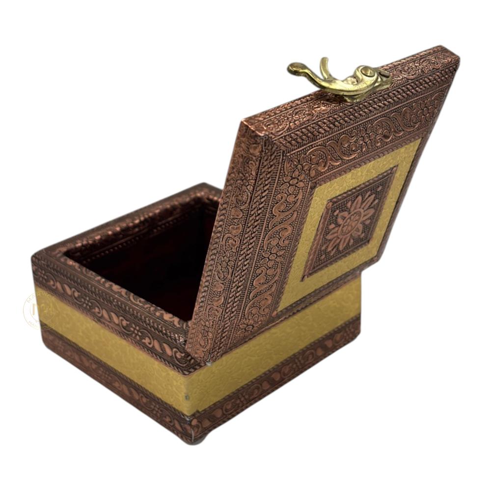 Premium Brass Finish Meenkari Wooden Jewellery and Pooja Box for Gifting