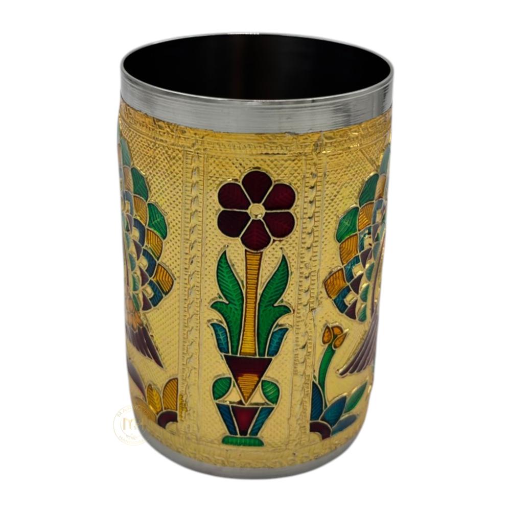 Antique Design Stainless Steel Meenakari Drinking Water Glass for return gift and Decoration