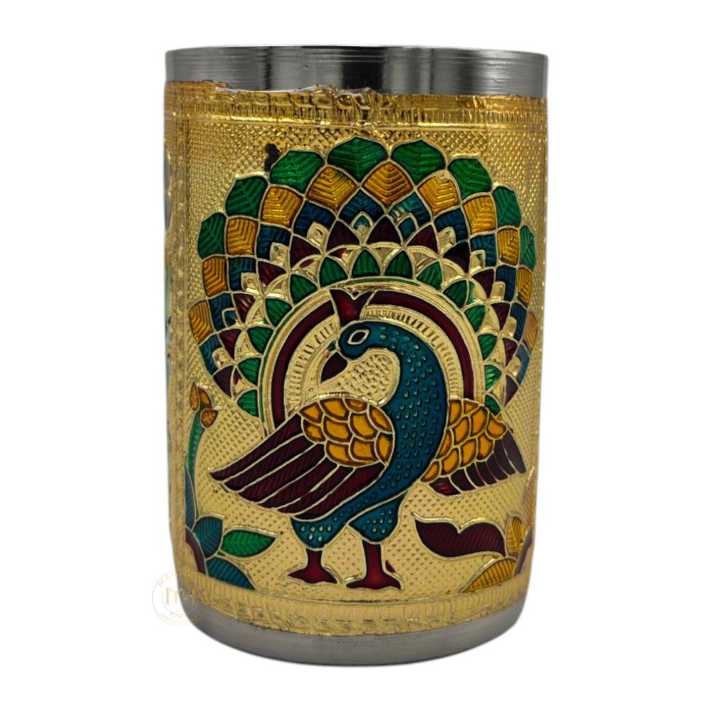 Antique Design Stainless Steel Meenakari Drinking Water Glass for return gift and Decoration