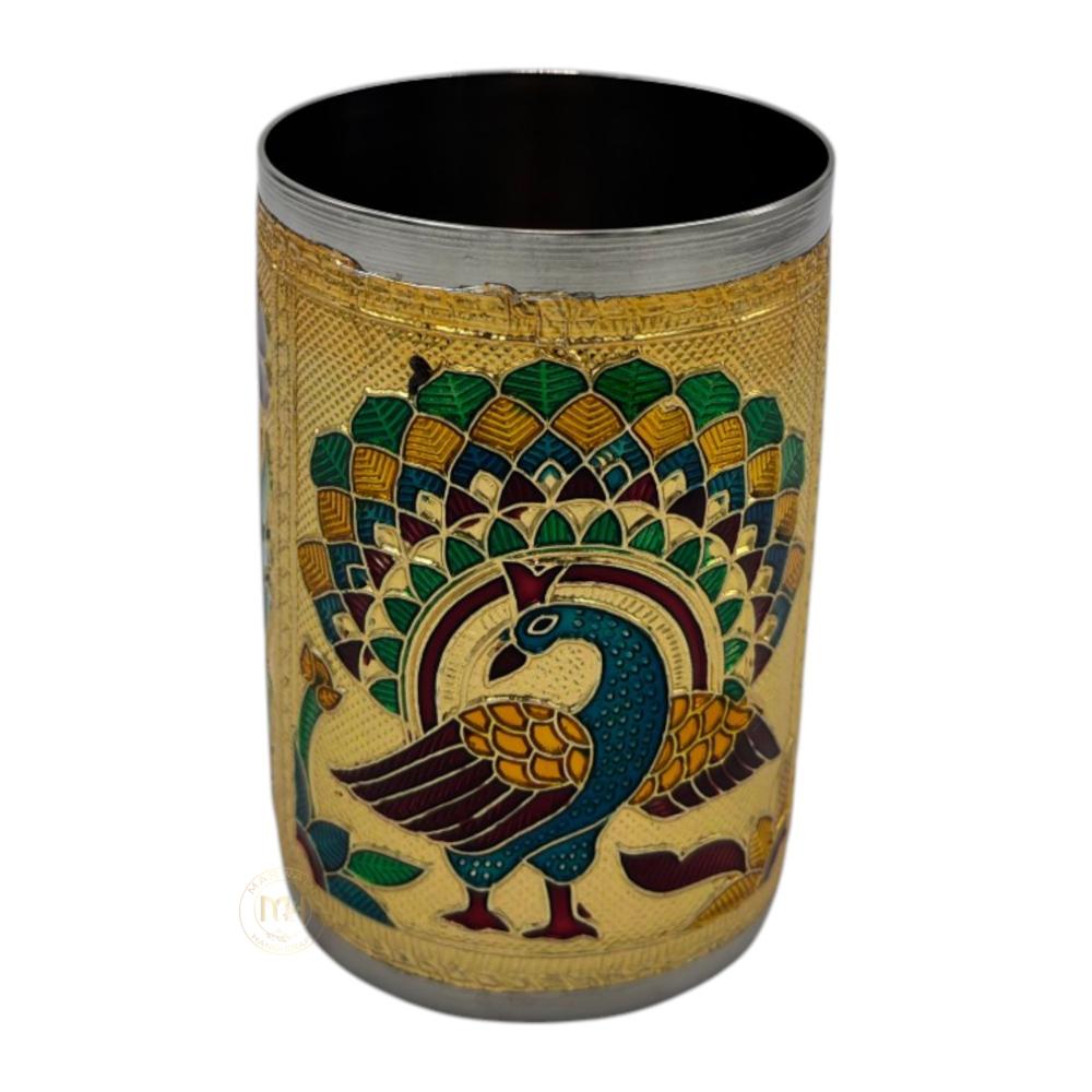 Antique Design Stainless Steel Meenakari Drinking Water Glass for return gift and Decoration