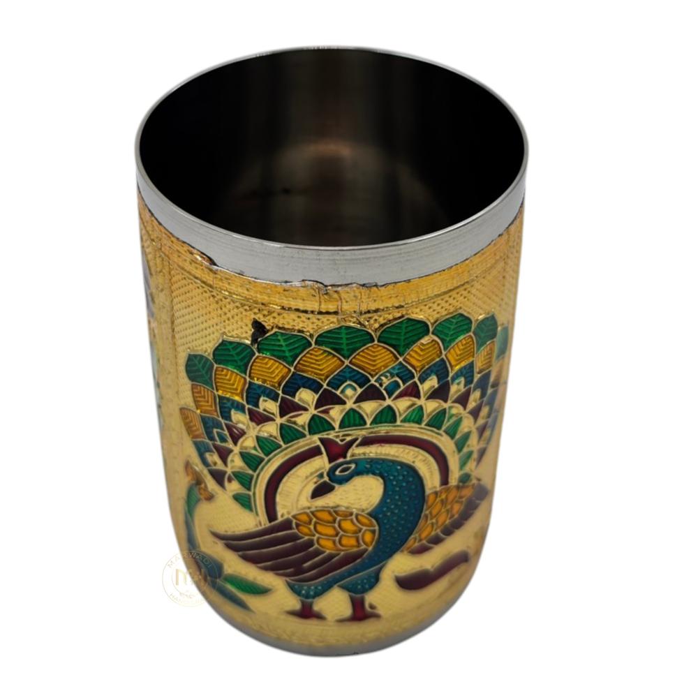 Antique Design Stainless Steel Meenakari Drinking Water Glass for return gift and Decoration