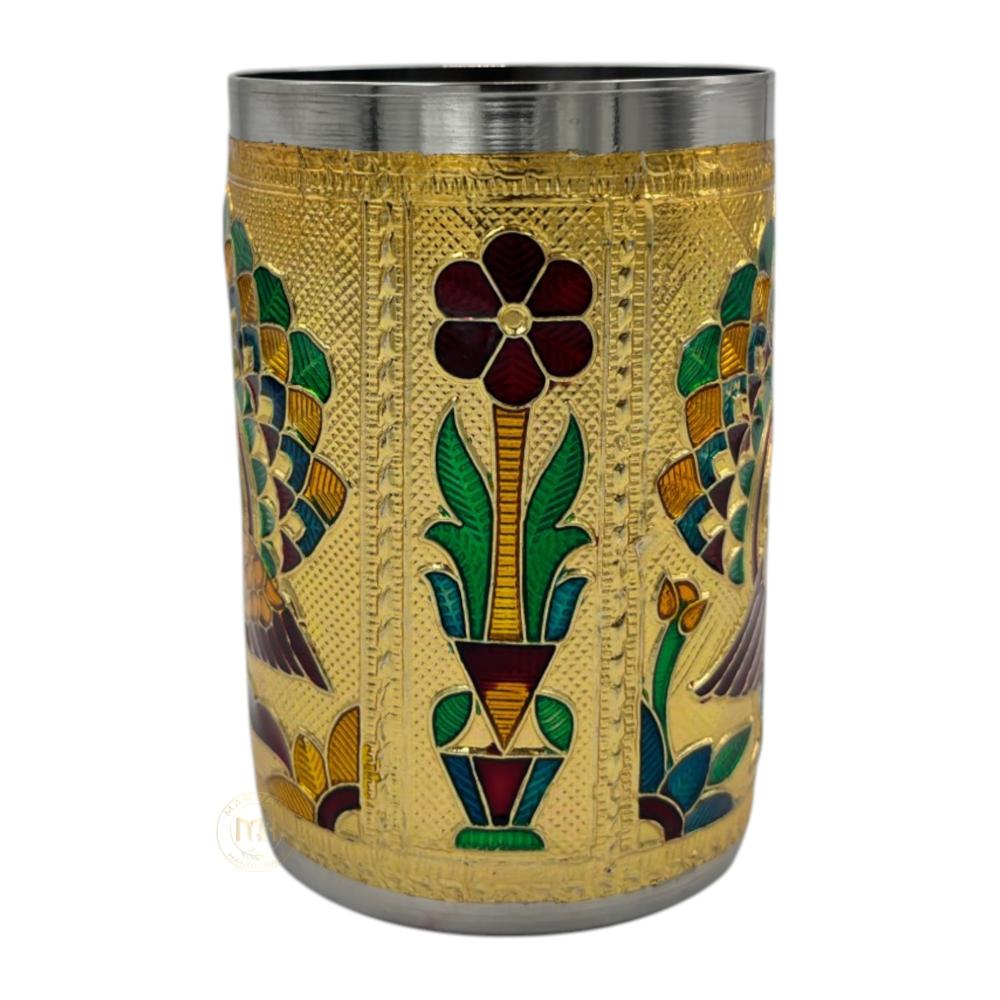 Antique Design Stainless Steel Meenakari Drinking Water Glass for return gift and Decoration