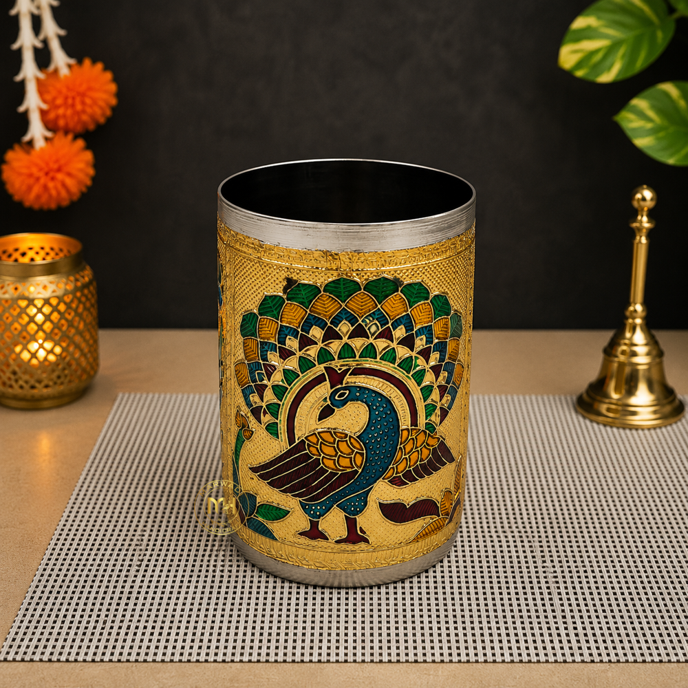 Antique Design Stainless Steel Meenakari Drinking Water Glass for return gift and Decoration