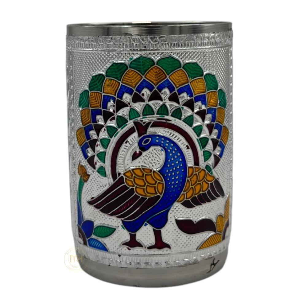 Antique Design Stainless Steel Meenakari Drinking Water Glass for return gift and Decoration
