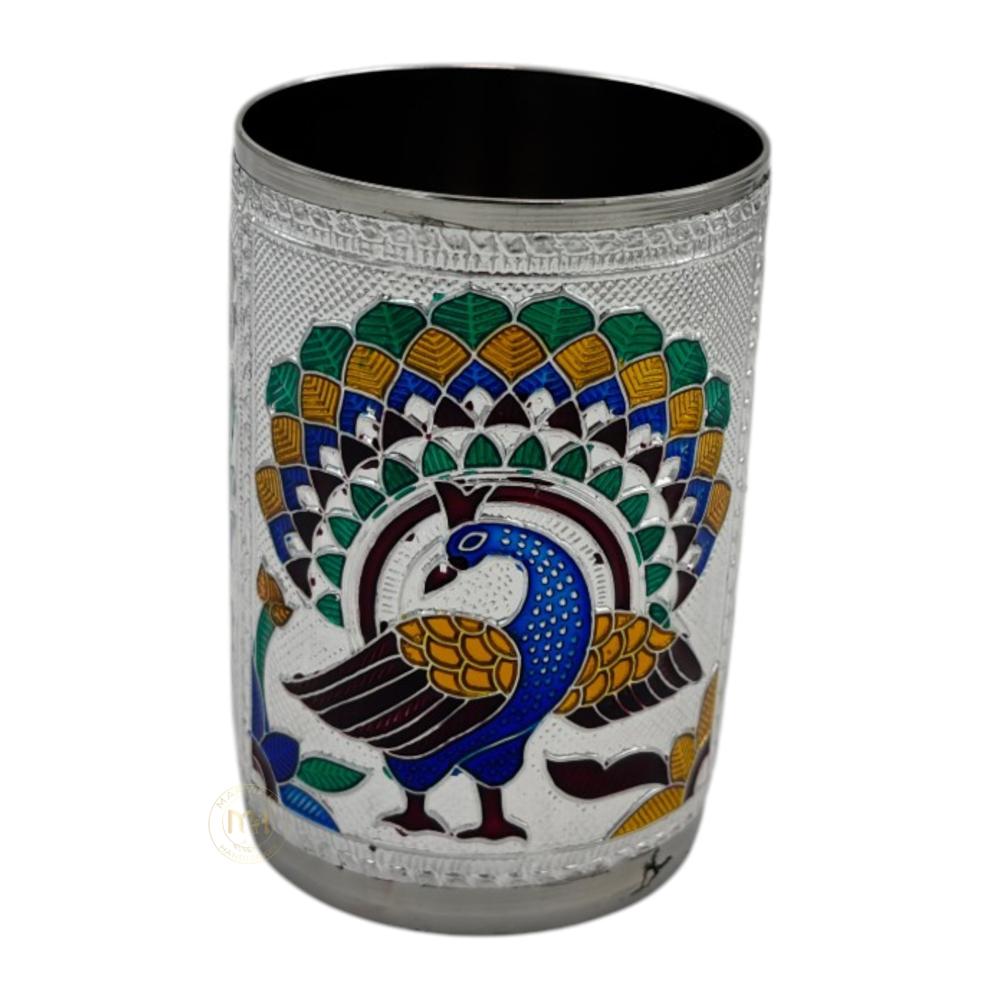 Antique Design Stainless Steel Meenakari Drinking Water Glass for return gift and Decoration