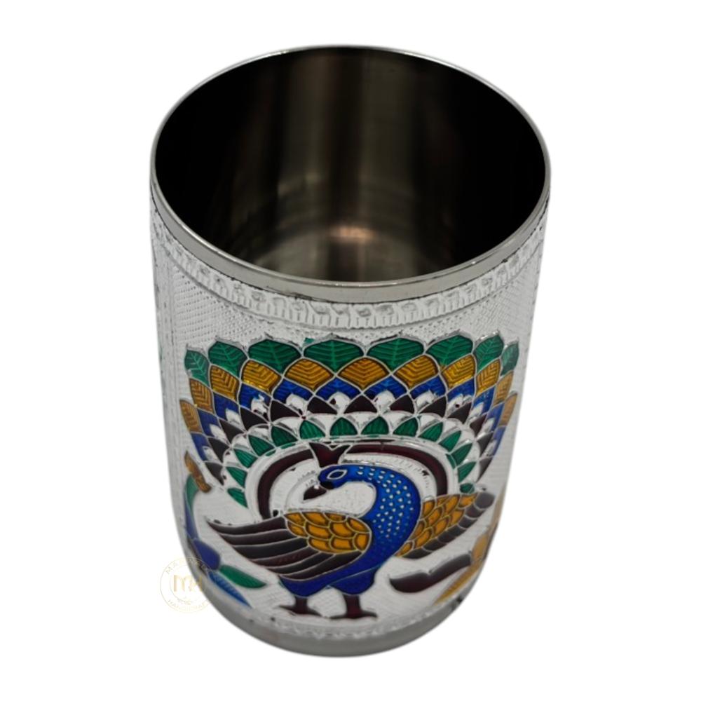 Antique Design Stainless Steel Meenakari Drinking Water Glass for return gift and Decoration