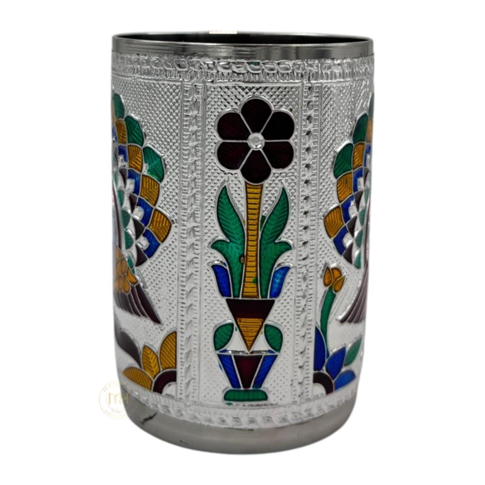 Antique Design Stainless Steel Meenakari Drinking Water Glass for return gift and Decoration