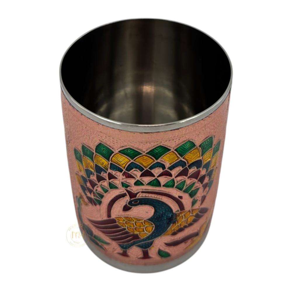 Antique Design Stainless Steel Meenakari Drinking Water Glass for return gift and Decoration