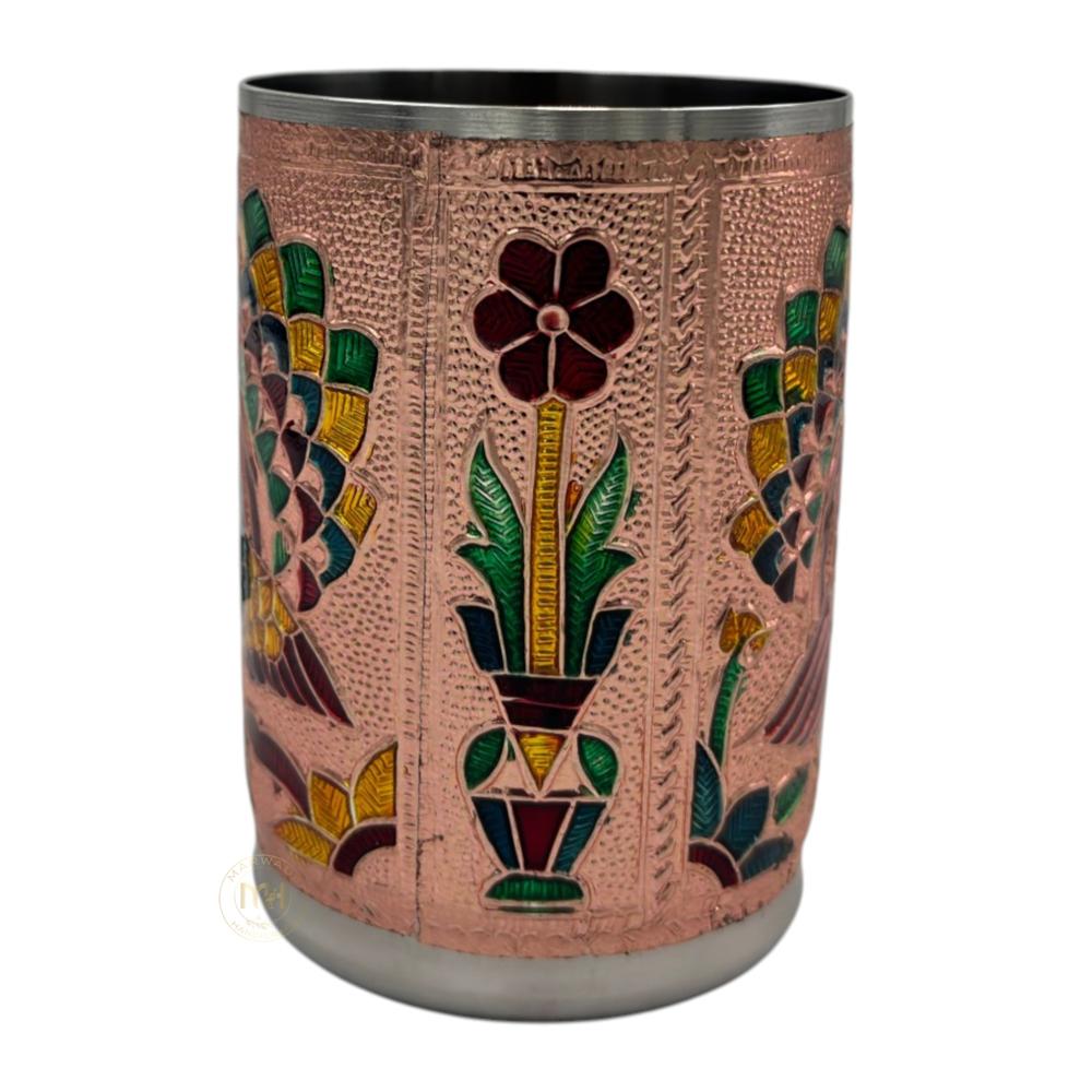Antique Design Stainless Steel Meenakari Drinking Water Glass for return gift and Decoration