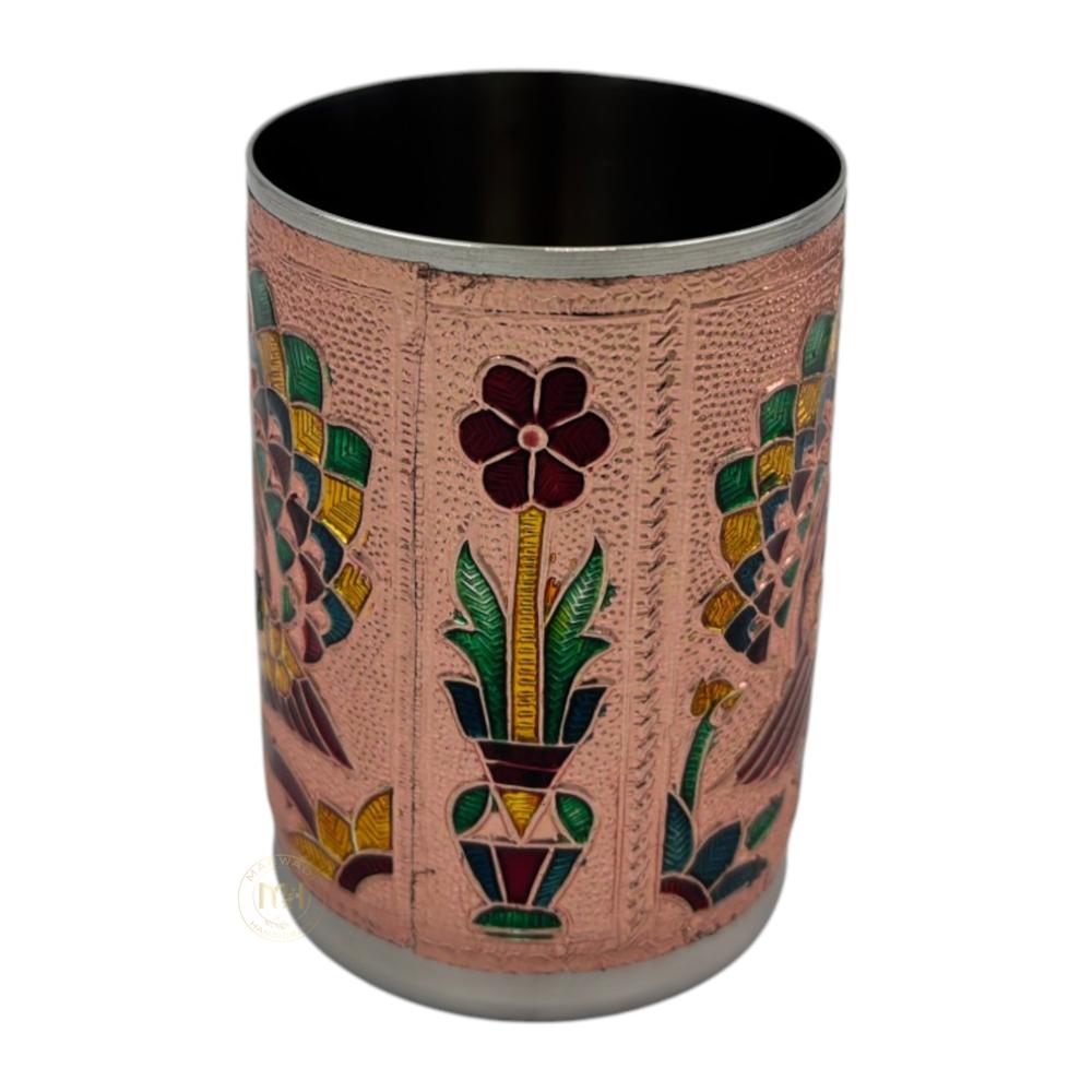 Antique Design Stainless Steel Meenakari Drinking Water Glass for return gift and Decoration