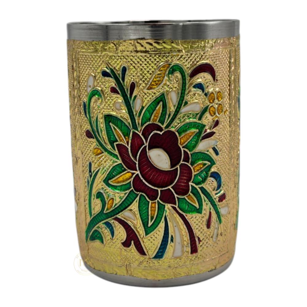 Antique Design Stainless Steel Meenakari Drinking Water Glass for return gift and Decoration