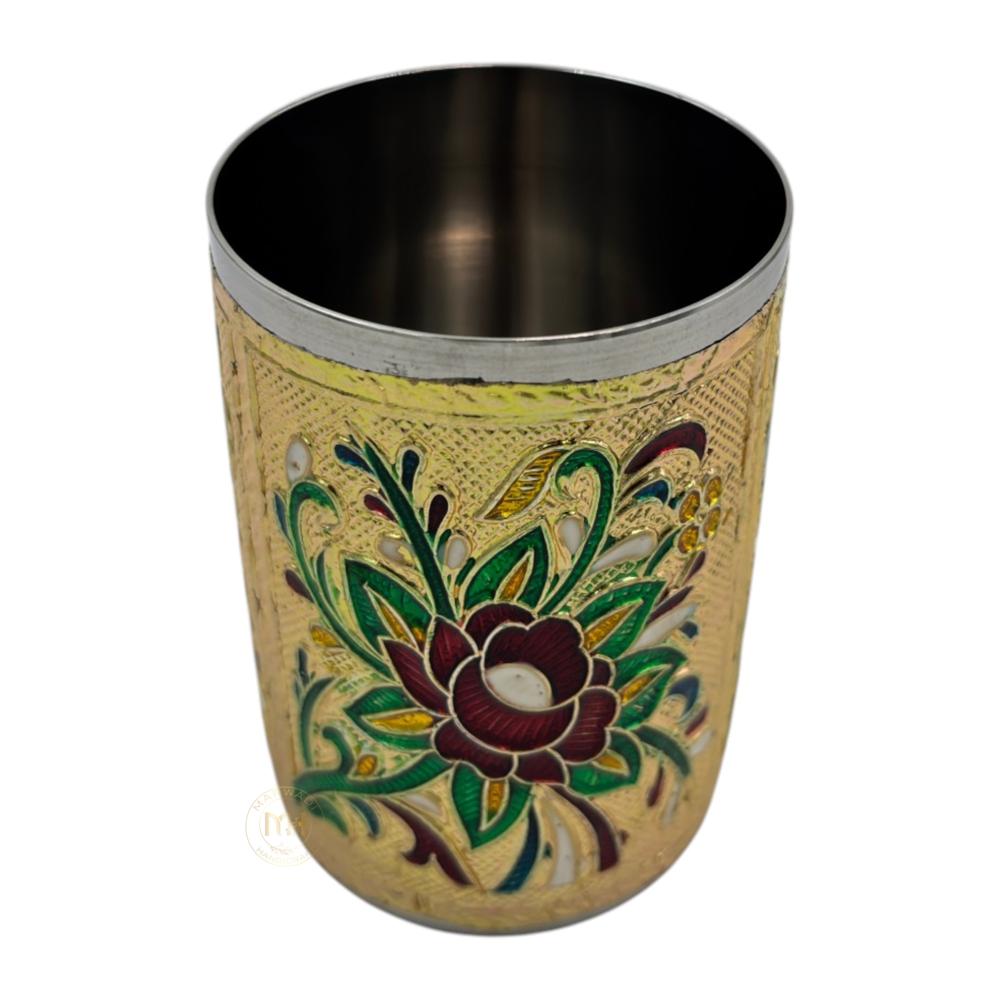 Antique Design Stainless Steel Meenakari Drinking Water Glass for return gift and Decoration