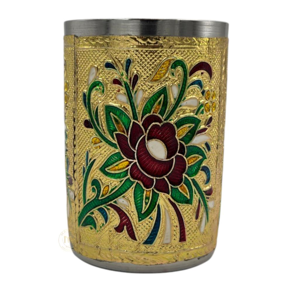 Antique Design Stainless Steel Meenakari Drinking Water Glass for return gift and Decoration