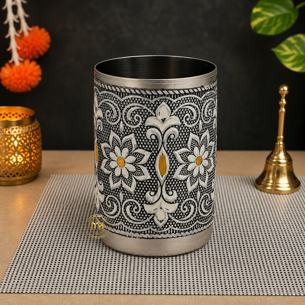 Meenakari SS Drinking Water Glass for return gift and Decoration