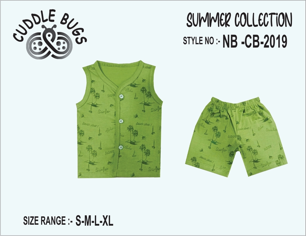 NBCB2019 Kids Green Sleeveless Cotton T Shirt And Pant Set