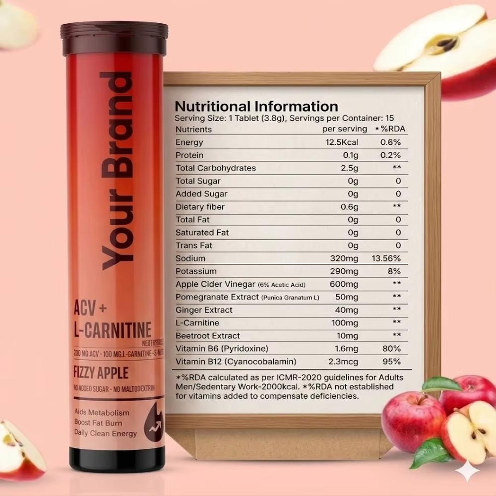 Apple Cider Vinegar & L-Carnitine Effervescent Tablets Apple Flavo