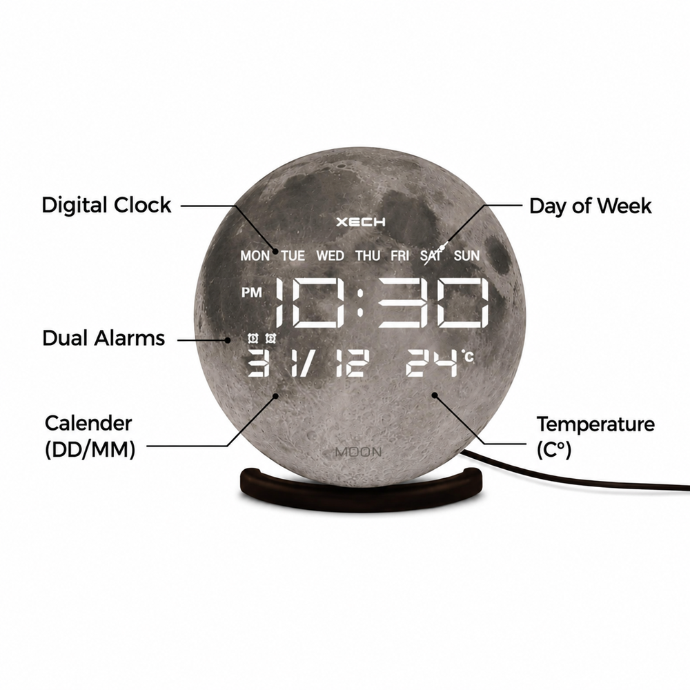Solaris X Moon Digital Clock with Wireless Speaker