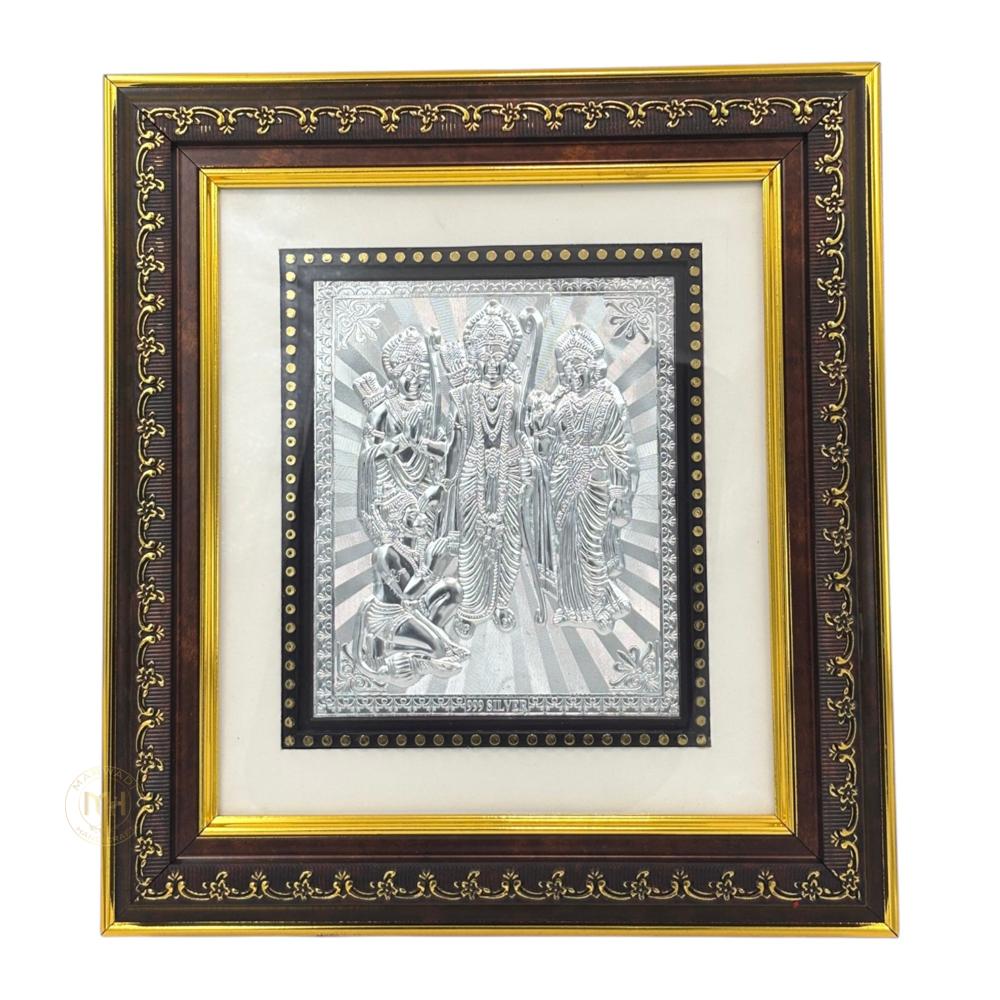 999 Silver Wooden Photo Frame Of God Ram Darbar For Gifting And Decoration