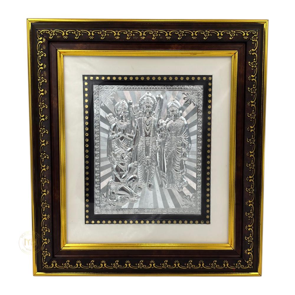 999 Silver Wooden Photo Frame Of God Ram Darbar For Gifting And Decoration